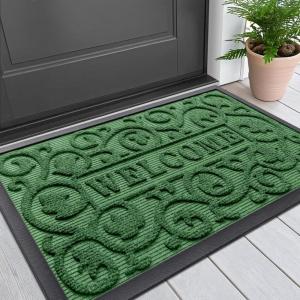 image:imageSmiry Welcome Door Mat Outside Entrance Heavy Duty Trap Dirt and Moisture Easy Clean Low Profile Patio Porch Indoor Outdoor Front Doormat for Entry 47x32 Inch BrownGreen