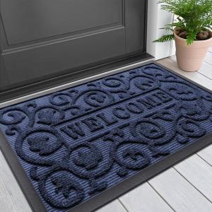 image:imageSmiry Welcome Door Mat Outside Entrance Heavy Duty Trap Dirt and Moisture Easy Clean Low Profile Patio Porch Indoor Outdoor Front Doormat for Entry 47x32 Inch BrownNavy Blue