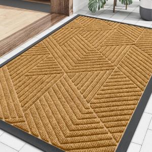 image:imageSmiry Welcome Door Mat Outside Entrance Heavy Duty Trap Dirt and Moisture Easy Clean Low Profile Patio Porch Indoor Outdoor Front Doormat for Entry 47x32 Inch BrownCreamy Yellow