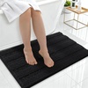 image:imageSmiry Thick Small Chenille Bathroom Rugs 24x16 Extra Soft Absorbent Striped Bath Rugs Rubber Backing Machine Wash Bath Mats for Bathroom Floor Tub Shower Home Decor Accessories GreyBlack