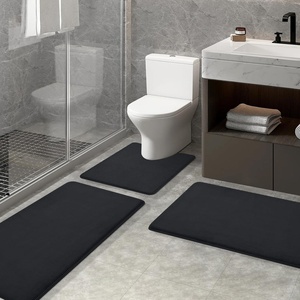 image:imageSmiry Memory Foam Bath Mat 3 Set 30x20 24 x 16 and UShaped 20x20 Super Soft Absorbent Bathroom Rugs Non Slip Bath Rug Runner for Bathroom Floors Black
