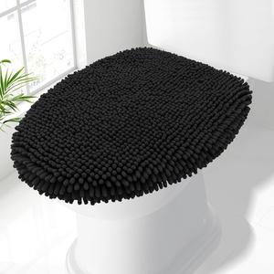 image:imageSmiry Soft Chenille Bathroom Toilet Lid Cover Machine Washable Covers 175x15 Fits Most Round Elongated and Oblong Lids Accessories Decor LatteBlack
