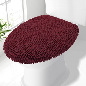 image:imageSmiry Soft Chenille Bathroom Toilet Lid Cover Machine Washable Covers 175x15 Fits Most Round Elongated and Oblong Lids Accessories Decor LatteBurgundy