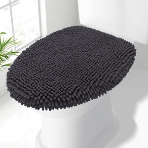 image:imageSmiry Soft Chenille Bathroom Toilet Lid Cover Machine Washable Covers 175x15 Fits Most Round Elongated and Oblong Lids Accessories Decor LatteCharcoal Grey