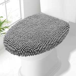 image:imageSmiry Soft Chenille Bathroom Toilet Lid Cover Machine Washable Covers 175x15 Fits Most Round Elongated and Oblong Lids Accessories Decor LatteGray