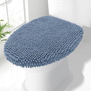 image:imageSmiry Soft Chenille Bathroom Toilet Lid Cover Machine Washable Covers 175x15 Fits Most Round Elongated and Oblong Lids Accessories Decor LatteGrayish Blue