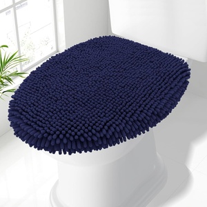image:imageSmiry Soft Chenille Bathroom Toilet Lid Cover Machine Washable Covers 175x15 Fits Most Round Elongated and Oblong Lids Accessories Decor LatteNavy Blue