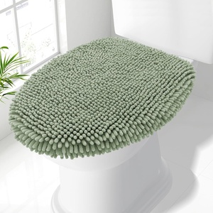 image:imageSmiry Soft Chenille Bathroom Toilet Lid Cover Machine Washable Covers 175x15 Fits Most Round Elongated and Oblong Lids Accessories Decor LatteSage Green