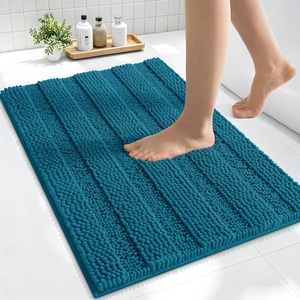 image:imageSmiry Thick Small Chenille Bathroom Rugs 24x16 Extra Soft Absorbent Striped Bath Rugs Rubber Backing Machine Wash Bath Mats for Bathroom Floor Tub Shower Home Decor Accessories GreyPeacock Blue