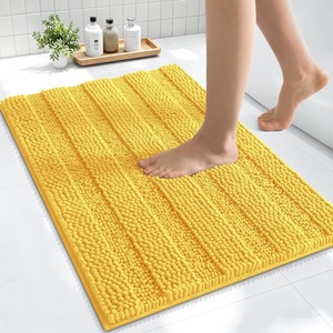 image:imageSmiry Thick Small Chenille Bathroom Rugs 24x16 Extra Soft Absorbent Striped Bath Rugs Rubber Backing Machine Wash Bath Mats for Bathroom Floor Tub Shower Home Decor Accessories GreyYellow