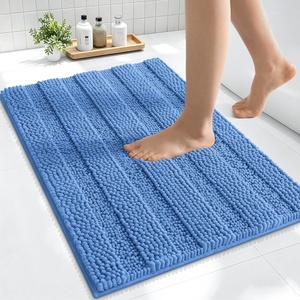 image:imageSmiry Thick Small Chenille Bathroom Rugs 24x16 Extra Soft Absorbent Striped Bath Rugs Rubber Backing Machine Wash Bath Mats for Bathroom Floor Tub Shower Home Decor Accessories GreyCornflower Blue