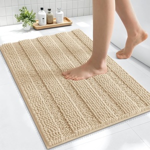 image:imageSmiry Thick Small Chenille Bathroom Rugs 24x16 Extra Soft Absorbent Striped Bath Rugs Rubber Backing Machine Wash Bath Mats for Bathroom Floor Tub Shower Home Decor Accessories GreyBeige