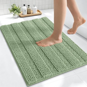 image:imageSmiry Thick Small Chenille Bathroom Rugs 24x16 Extra Soft Absorbent Striped Bath Rugs Rubber Backing Machine Wash Bath Mats for Bathroom Floor Tub Shower Home Decor Accessories GreySage Green