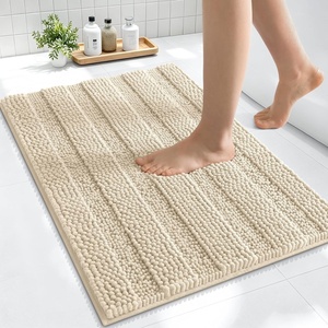 image:imageSmiry Thick Small Chenille Bathroom Rugs 24x16 Extra Soft Absorbent Striped Bath Rugs Rubber Backing Machine Wash Bath Mats for Bathroom Floor Tub Shower Home Decor Accessories GreySand