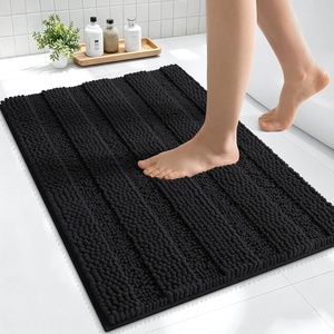 image:imageSmiry Thick Small Chenille Bathroom Rugs 24x16 Extra Soft Absorbent Striped Bath Rugs Rubber Backing Machine Wash Bath Mats for Bathroom Floor Tub Shower Home Decor Accessories GreyBlack