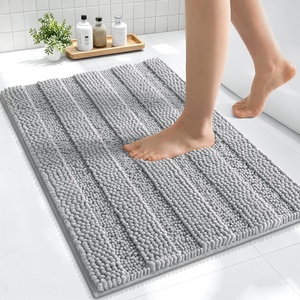 image:imageSmiry Thick Small Chenille Bathroom Rugs 24x16 Extra Soft Absorbent Striped Bath Rugs Rubber Backing Machine Wash Bath Mats for Bathroom Floor Tub Shower Home Decor Accessories GreyLight Grey