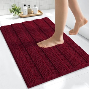 image:imageSmiry Thick Small Chenille Bathroom Rugs 24x16 Extra Soft Absorbent Striped Bath Rugs Rubber Backing Machine Wash Bath Mats for Bathroom Floor Tub Shower Home Decor Accessories GreyBurgundy