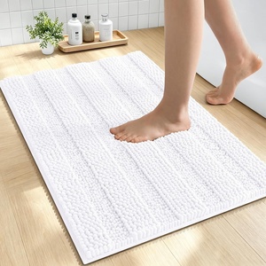 image:imageSmiry Thick Small Chenille Bathroom Rugs 24x16 Extra Soft Absorbent Striped Bath Rugs Rubber Backing Machine Wash Bath Mats for Bathroom Floor Tub Shower Home Decor Accessories GreyWhite