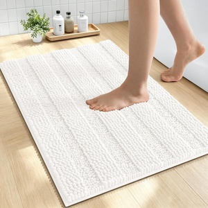 image:imageSmiry Thick Small Chenille Bathroom Rugs 24x16 Extra Soft Absorbent Striped Bath Rugs Rubber Backing Machine Wash Bath Mats for Bathroom Floor Tub Shower Home Decor Accessories GreyIvory