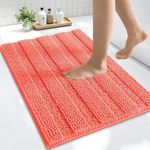 image:imageSmiry Thick Small Chenille Bathroom Rugs 24x16 Extra Soft Absorbent Striped Bath Rugs Rubber Backing Machine Wash Bath Mats for Bathroom Floor Tub Shower Home Decor Accessories GreyCoral