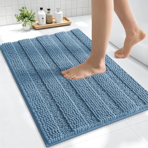 image:imageSmiry Thick Small Chenille Bathroom Rugs 24x16 Extra Soft Absorbent Striped Bath Rugs Rubber Backing Machine Wash Bath Mats for Bathroom Floor Tub Shower Home Decor Accessories GreyAiry Blue