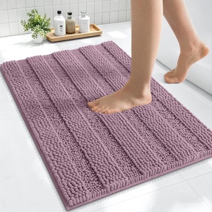 image:imageSmiry Thick Small Chenille Bathroom Rugs 24x16 Extra Soft Absorbent Striped Bath Rugs Rubber Backing Machine Wash Bath Mats for Bathroom Floor Tub Shower Home Decor Accessories GreyDeep Plum