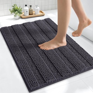 image:imageSmiry Thick Small Chenille Bathroom Rugs 24x16 Extra Soft Absorbent Striped Bath Rugs Rubber Backing Machine Wash Bath Mats for Bathroom Floor Tub Shower Home Decor Accessories GreyDark Grey