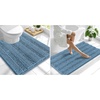 image:imageSmiry Striped Thick Bathroom Rug and Contour Toilet Rug Size 47x24  UShaped 24x20 in Airy Blue 2 Item Bundle