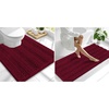 image:imageSmiry Striped Thick Bathroom Rug and Contour Toilet Rug Size 59x24  UShaped 24x20 in Burgundy 2 Item Bundle