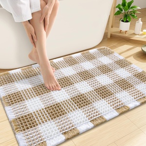 image:imageSmiry Waffle Bath Mat 30x20 Extra Soft Absorbent Checkered Bathroom Rugs Non Slip Quick Dry Machine Washable Boho Bath Rugs with Tassels for Bathroom Floor Tub Shower Brown amp WhiteBrown  White