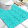 image:imageSmiry Striped Thick Bathroom Rug and Contour Toilet Rug Size 47x20  UShaped 24x20 in Teal 2 Item Bundle