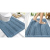image:imageSmiry Striped Thick Bathroom Rug and Contour Toilet Rug Size 34x21  UShaped 24x20 in Airy Blue 2 Item Bundle