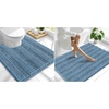 image:imageSmiry Striped Thick Bathroom Rug and Contour Toilet Rug Size 47x32  UShaped 24x20 in Airy Blue 2 Item Bundle